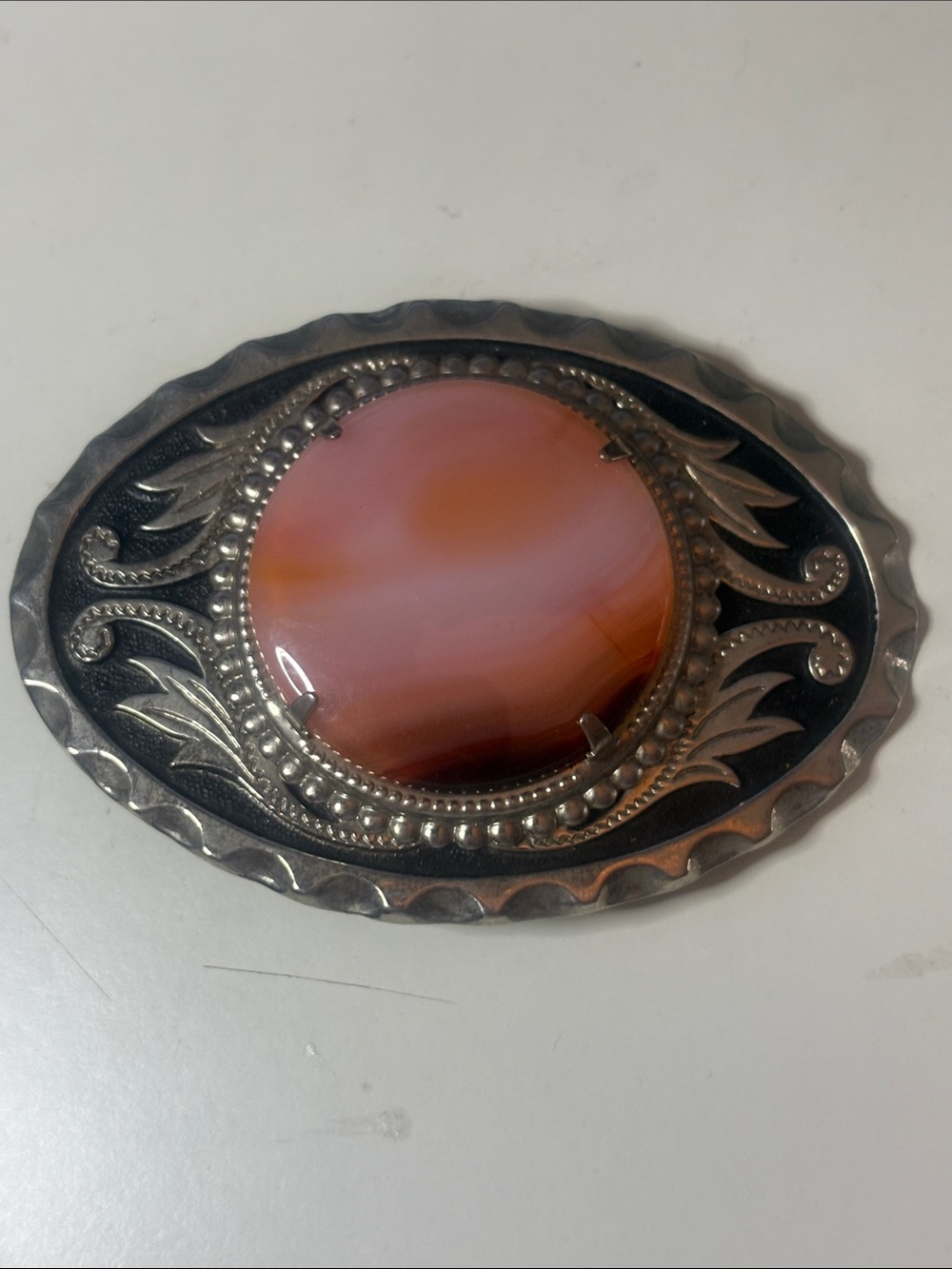 Vintage-Inspired Oval Stone Belt Buckle in Orange and Pink